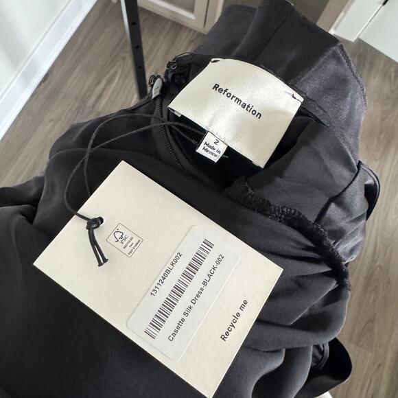 Reformation Black Casette Silk Dress 2 NEW Midi Satin Cowl Neck Sleeveless NWT - Picture 6 of 7